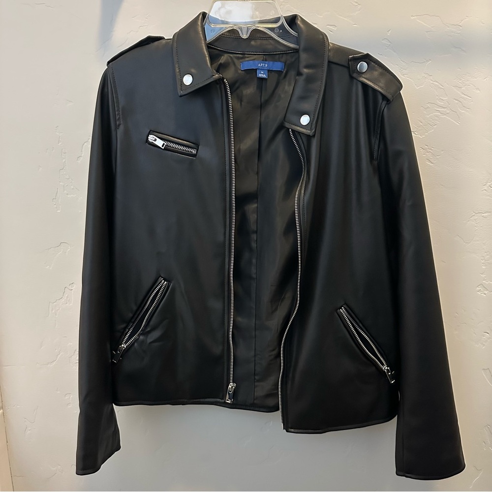 Apt. 9 Black Faux Leather Moto Jacket with Zip Details